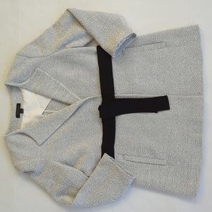 Ann Taylor Longline Dress Belted Jacket 10 Gray Cream Black Off White